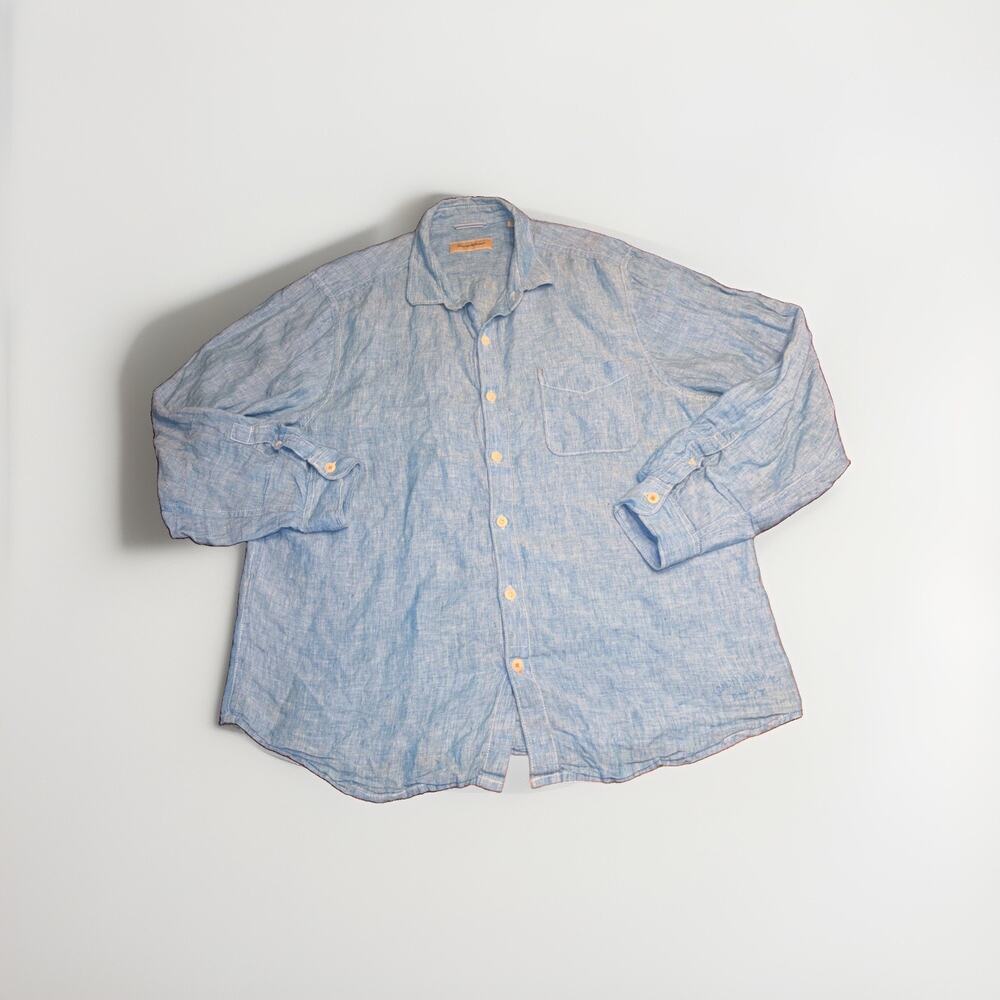 Tommy Bahama Sea Glass Breezer Shirt Mens XL Blue 100% Linen Long Sleeve